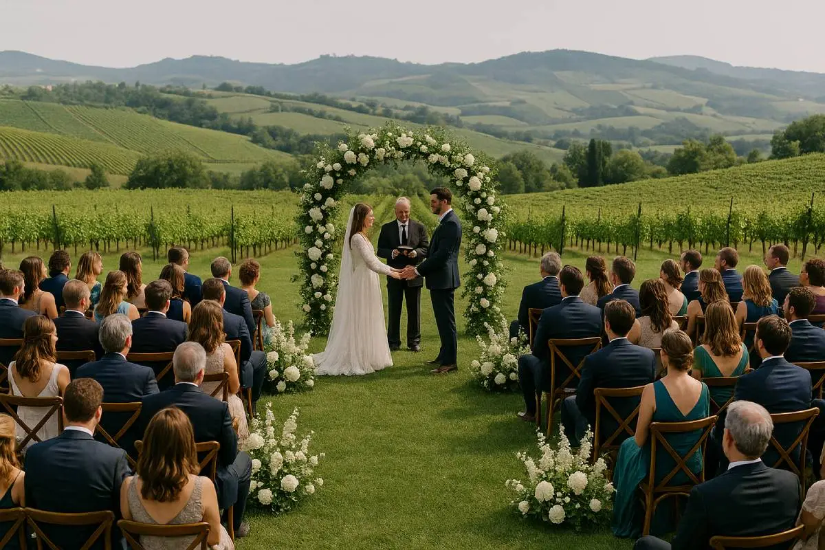 Sposi in abito country chic in una wedding location dell’Oltrepò Pavese