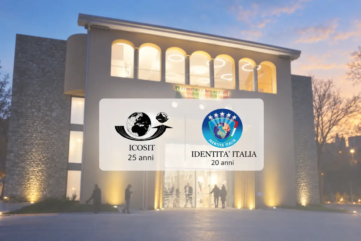 Loghi di ICOSIT (25 anni) e Identità Italia (20 anni), promotori del convegno La Rinascita dei Borghi a Fortunago